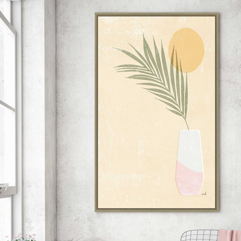 Sun Palm II Blush - peinture, L 27,5 po x H 43,5 po, Encadrement brun