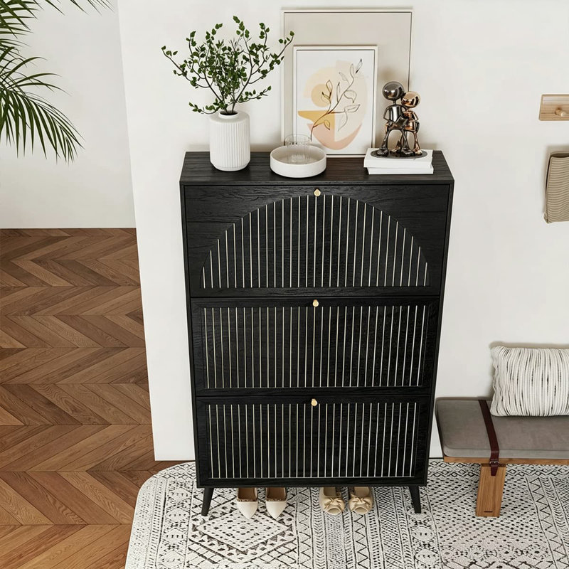 24 Pair Shoe Storage Cabinet With 3 Flip Drawers, Free Standing Hidden Shoe Organizer, Black
