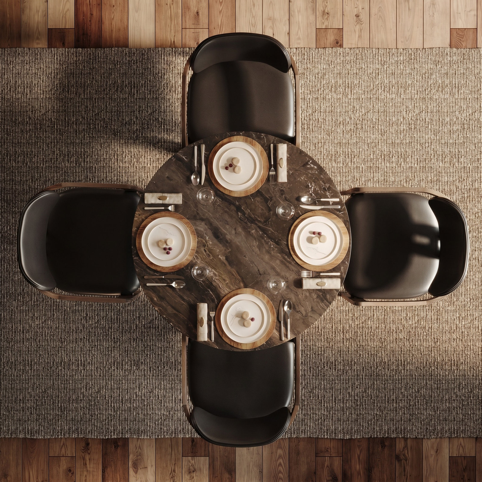 Mellonia Round Genuine Marble Dining Table, 30"H x 42"L x 42"W, Brown