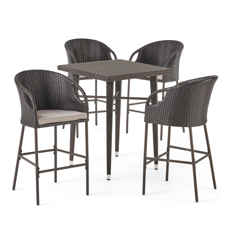 Ensemble repas d'extérieur à hauteur de bar 5 pièces avec coussins Ching