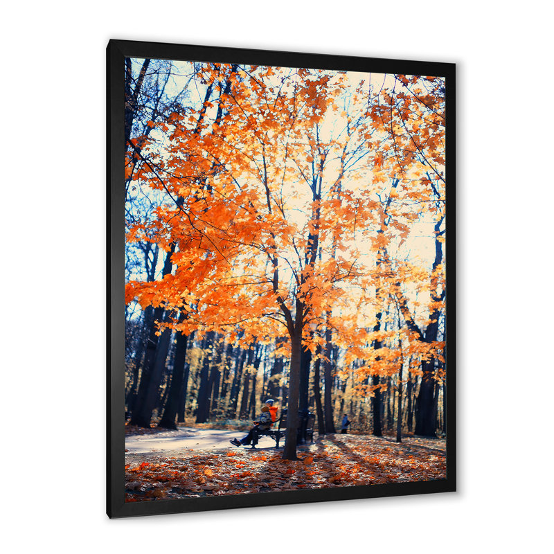 Mystic Yellow Fall Forest IV - Décoration murale traditionnelle sur toile, Toile avec cadre photo noir