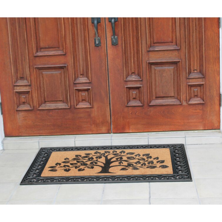 Isedore Rubber and Coir Flocked Double Doormat, Black - 30X48- Welcome Tree Black Red Barrel Studio