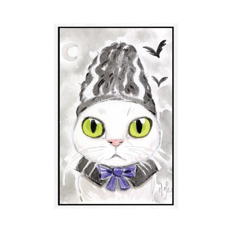 Cat - Bride Of Frankenstein by Martin Hsu - Painting on Canvas, 101.6 cm H x 66.04 cm W, White Framed