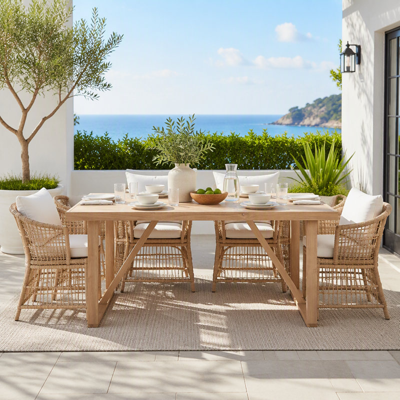 Table de salle à manger extérieure en bois d'acacia pour terrasse et jardin