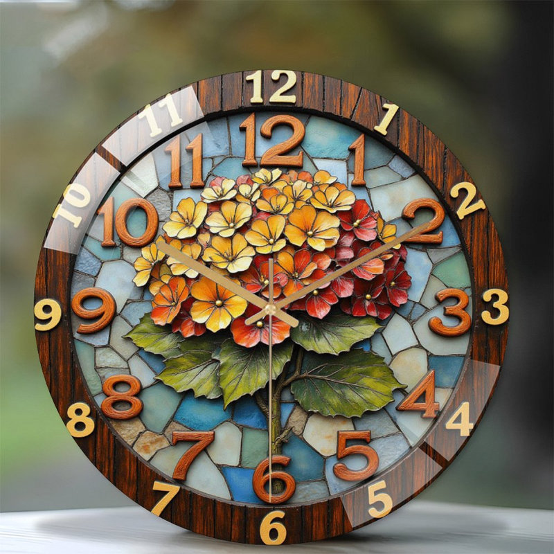Horloge murale à motif floral avec horloge murale 12 po