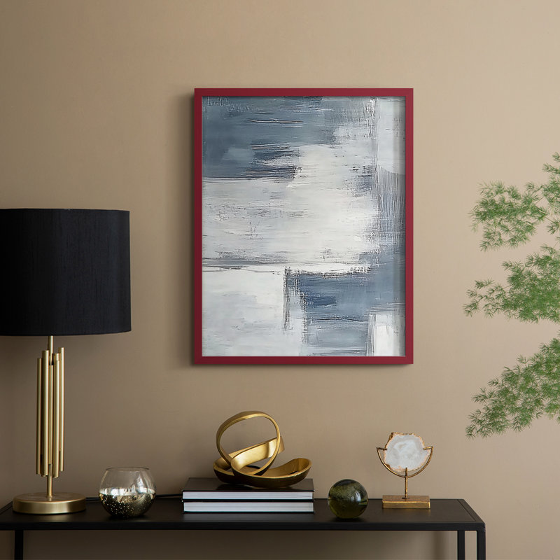 Abstrait, encadré, prêt à accrocher , Rouge, H 10 po x l 8 po