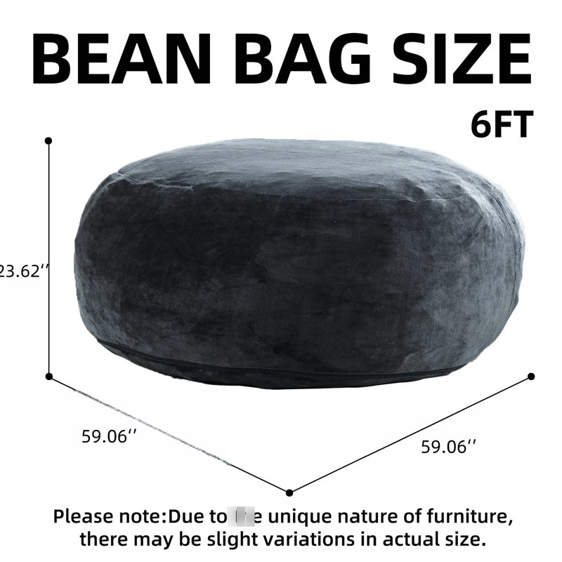 6Ft Bean Bag Chair, Soft With Memory Foam And Removable Flannel Cover, Round For Bedroom, - Relieving Support Chair Foam, Versatile, Various Spaces, Portability