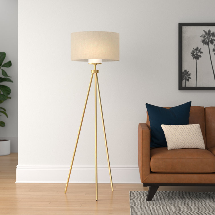 Braynt Metal Tripod Floor Lamp with Glass Shade