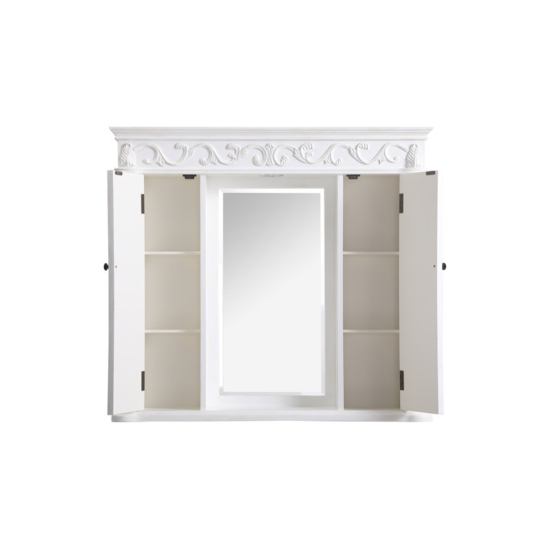 Armoire à pharmacie 2 lumières avec éclairage et prise électrique, Blanc antique, H 38 po x l 42 po x P 7,5 po