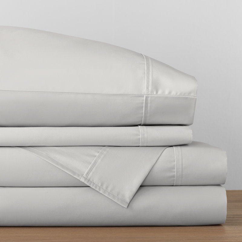 Danfield Cotton Sateen Sheet Set, Twin Sheet Set + 1 Fitted Sheet + 1 Pillowcase, Soft Gray
