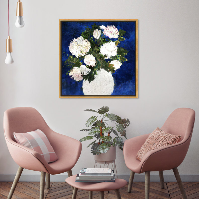 "White Dripping Roses", reproduction d'art sur toile encadrée par Birch Lane ™, H 25 po x l 25 po x P 1,5 po, Cadre doré