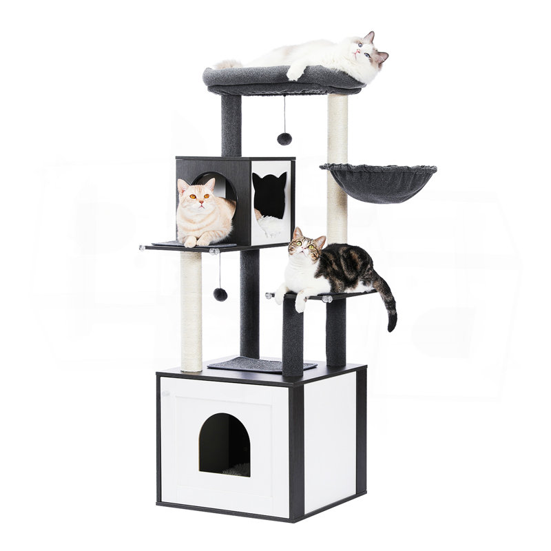 Tour à chat en bois beige Deluxe Condos, H 56,7 po x l 19,7 po x L 20,8 po, Gris foncé