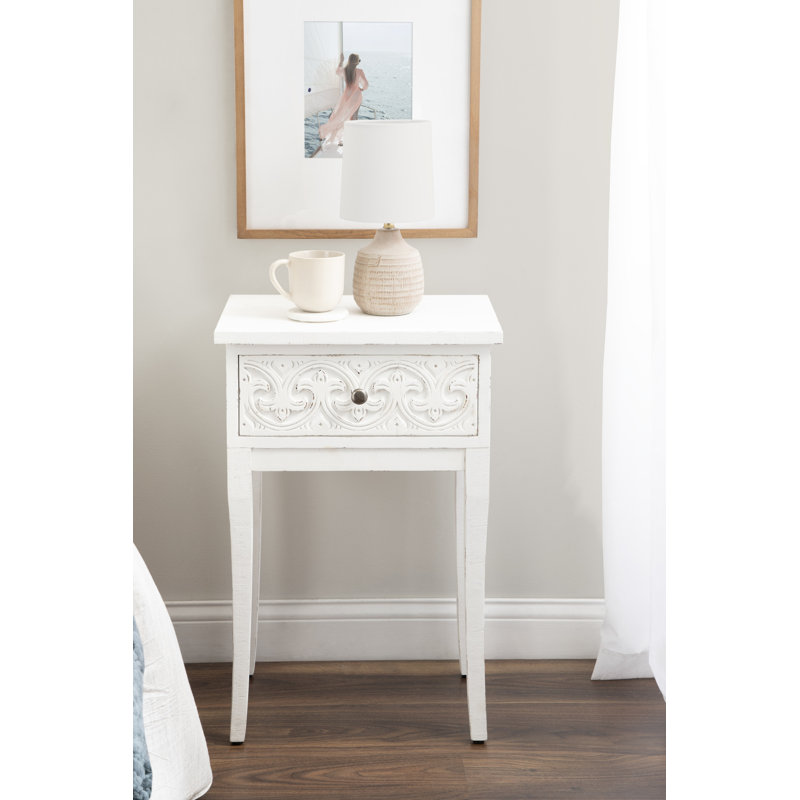 Table d'appoint en bois avec tiroir de rangement, Blanc