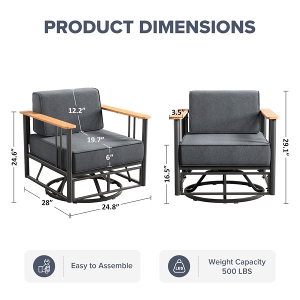 Latitude Run® Patio Swivel Chairs With 6" Cushions Set Of 2, 360 ...