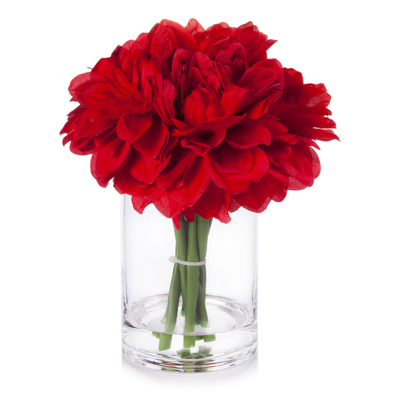 Arrangement floral dahlia en soie dans un vase, Rouge
