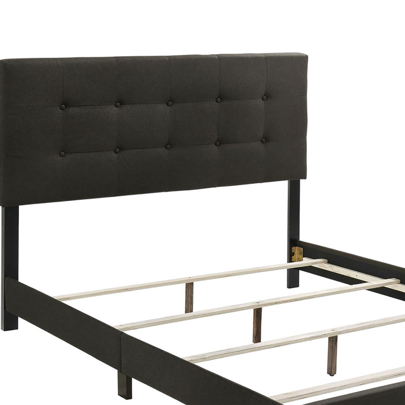 Lit double chambre à coucher gris anthracite - Design moderne avec tête de lit tapissier et pieds élégants revêtus de contreplaqué / panneau noir