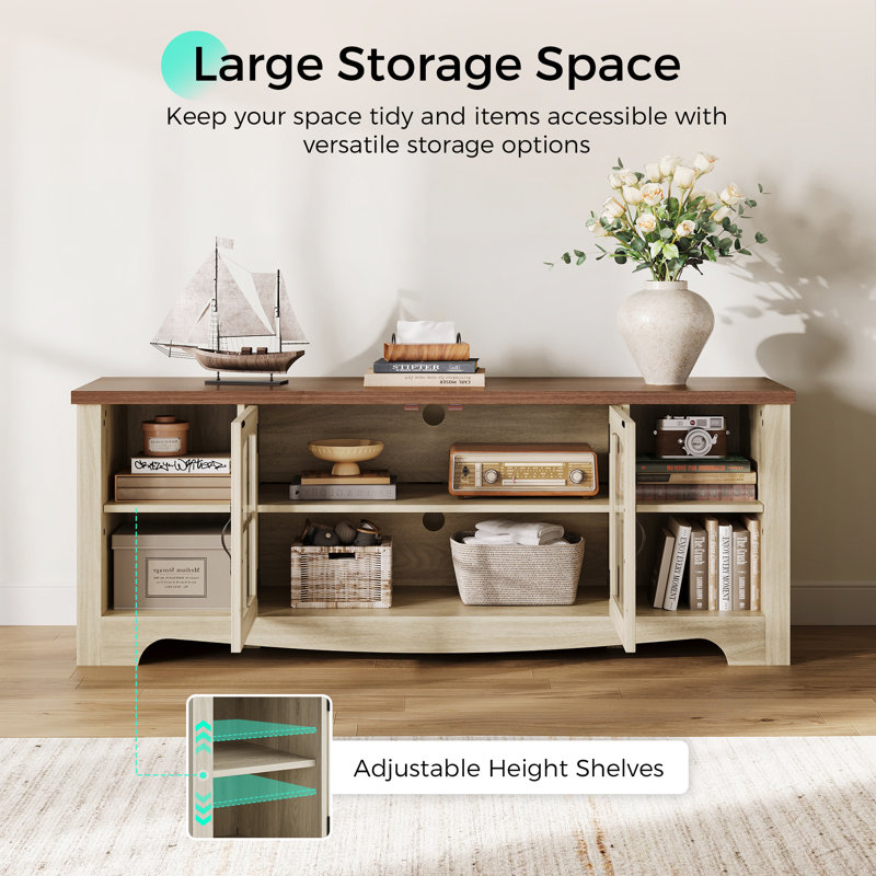 Meuble télé Callison, H 22 po x L 58 po x l 15,4 po, Bois blanc et brun