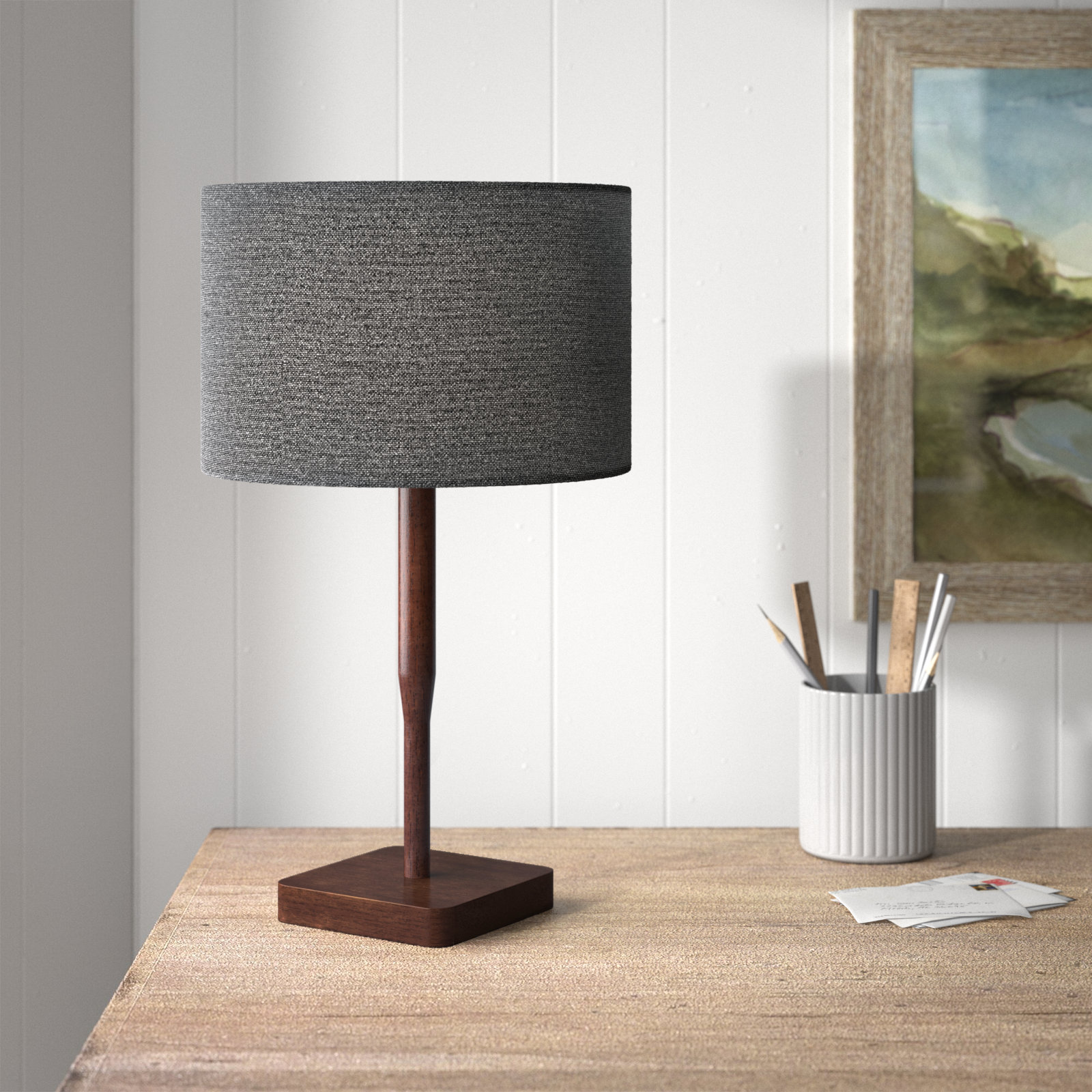 Phipps Solid Wood Table Lamp, Walnut, Dark Gray