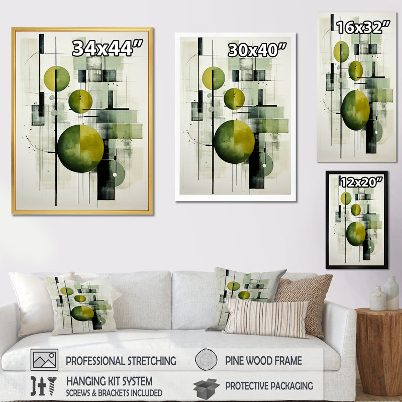 Olive Orbits Abstract Shapes - Formes abstraites, art mural, salon, Toile tendue, H 44 po x l 34 po x P 1,5 po