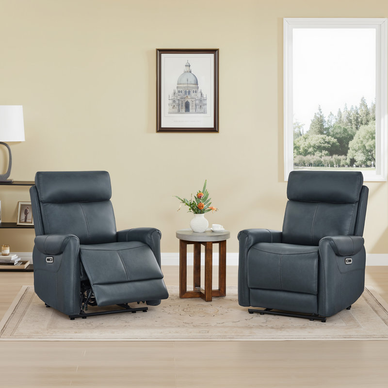 Zero Clearence  RV Friendly Vegan Leather Power Recliner, Navy