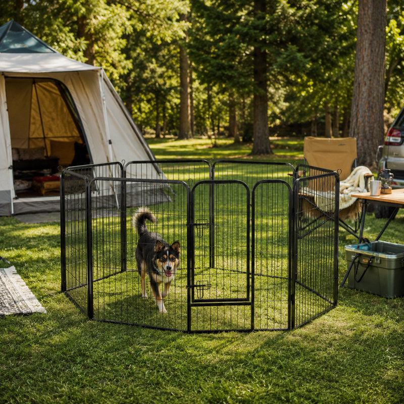 Outdoor Safe Portable Dog Playpen Barrier Exercise Pet Pen (8 Panels), Silver Black, 39.4" H