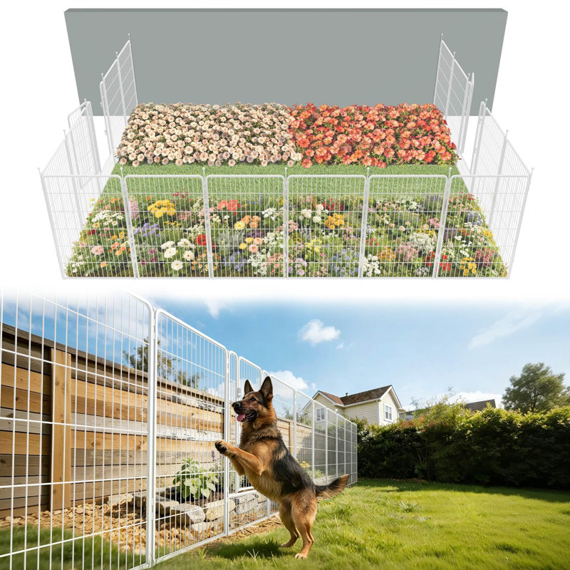 Clôture de jardin d'extérieur pour la cour FXW - H 45 po x L 36,4 pi (L), barrière en métal robuste pour chien, clôture pour chien sans creusage, 16 panneaux, blanc