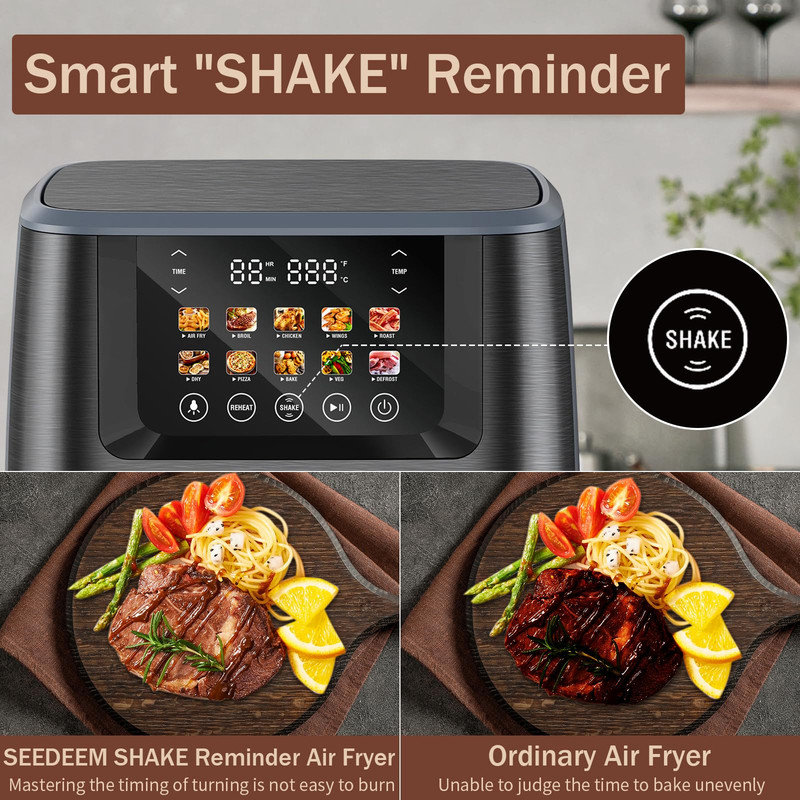 Air Fryer with Colour LCD Display Touchscreen with Cooking Window,Broil,Roast,Dehydrate,Bake,Black, Grey