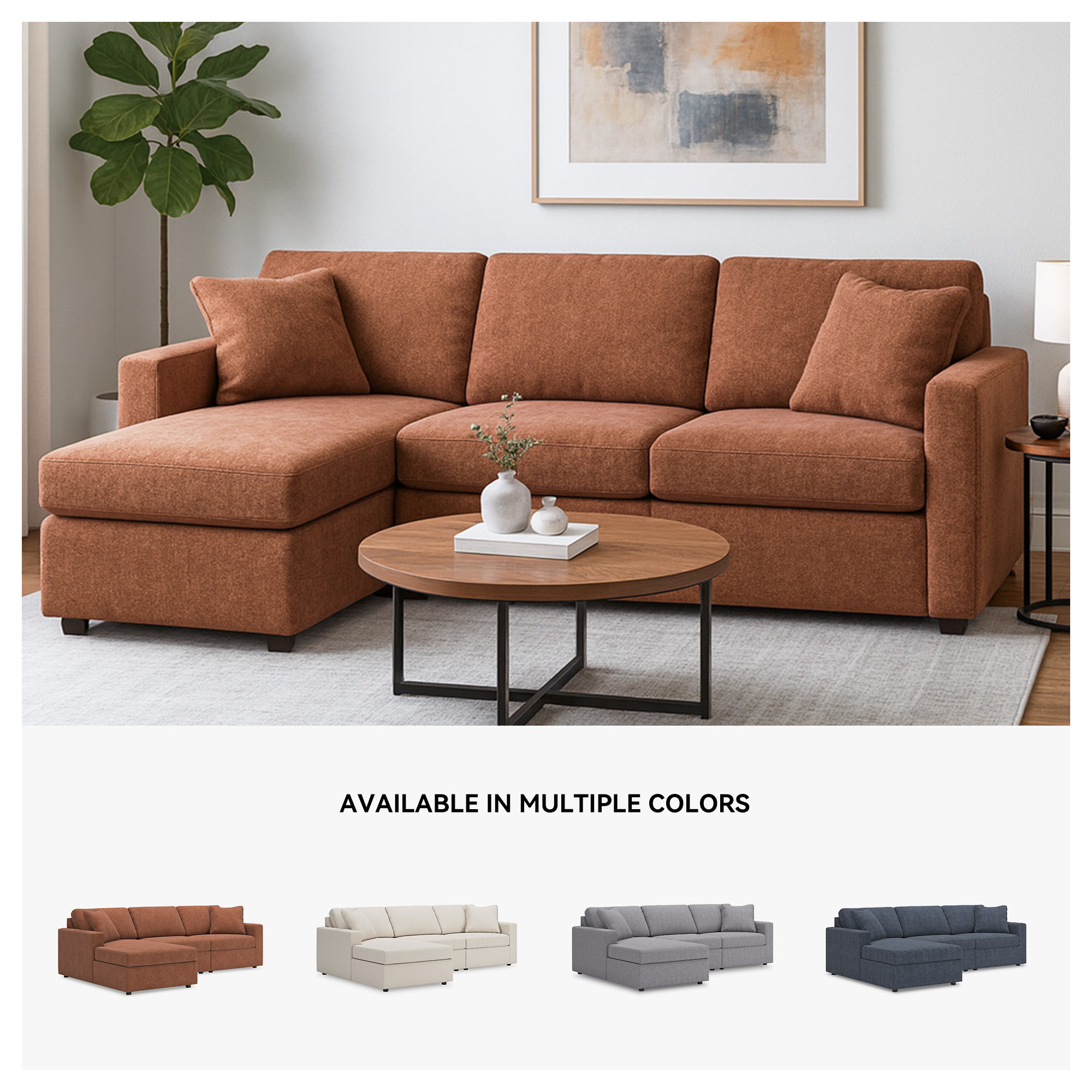 Bulwell Sectional With Chaise, Left Hand Facing, 36" H x 109" W x 68"D, Brown Polyester