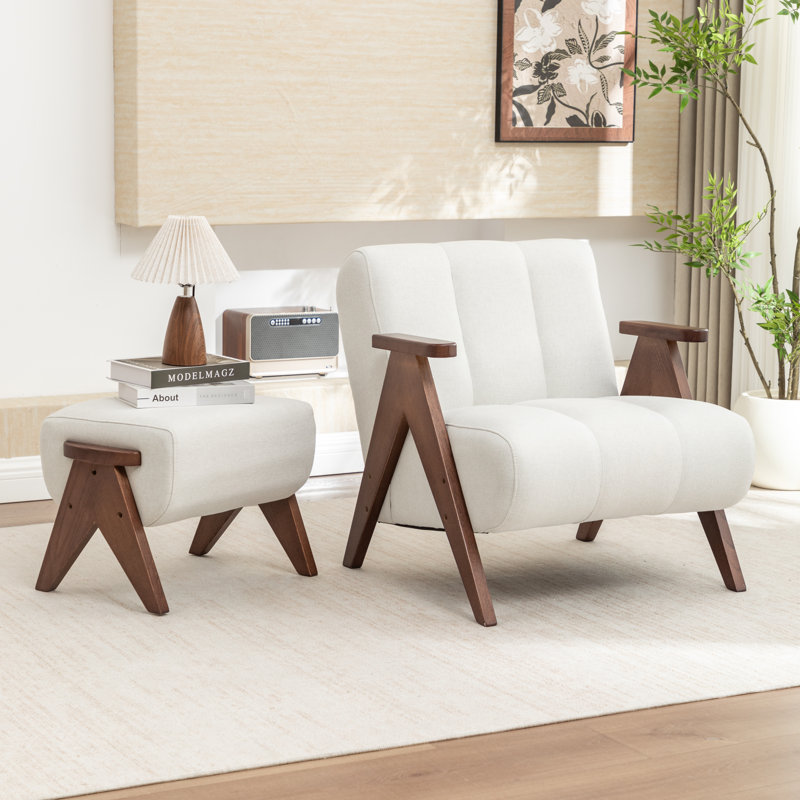 Fauteuil avec repose-pieds Chenice, Beige