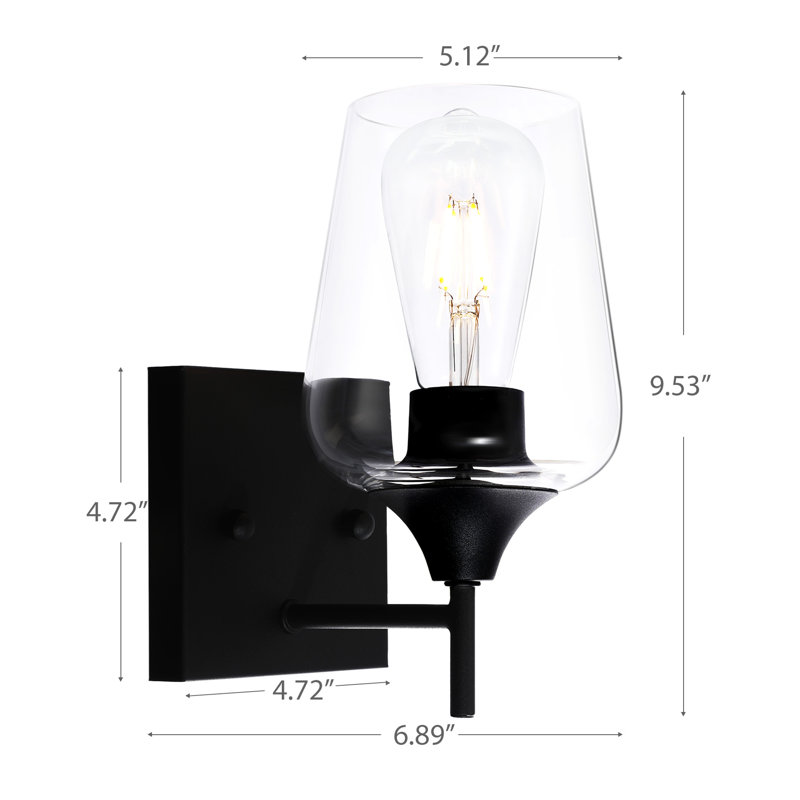 Herriman Armed Sconce, Clear, Matte Black