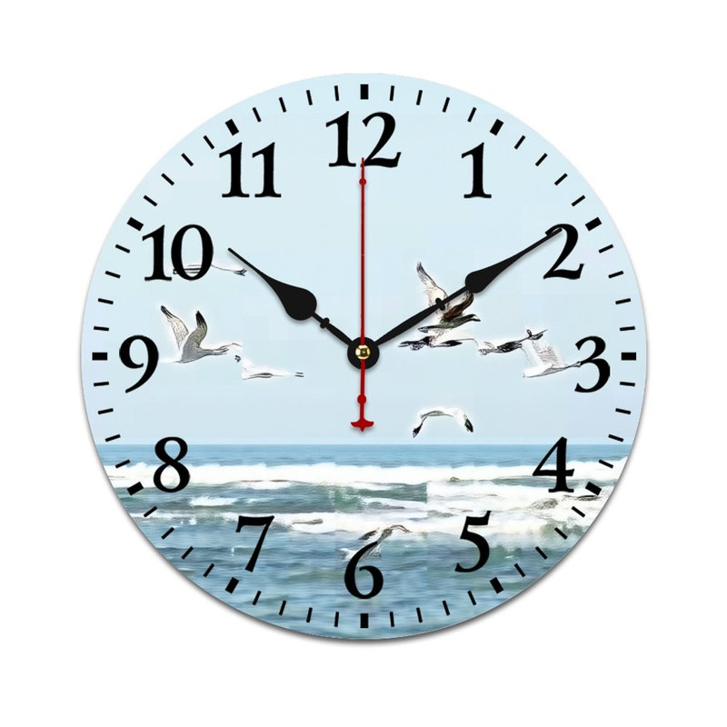 Coastal Seagull Round Decor Wall Clock 12in x 12in, for Western Restaurant Outer Hall