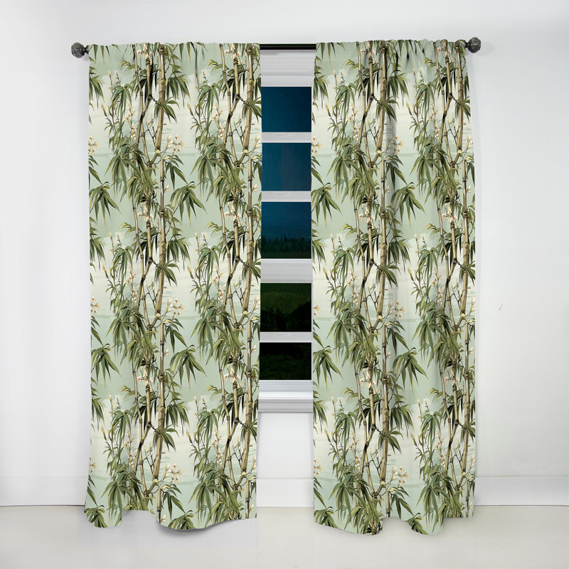 Bamboo Elegance Tropical Pattern - Floral Curtain - Velvet Room Darkening - 1 panel, 52" W x 63" L