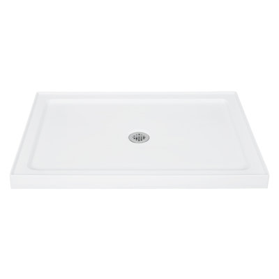 Modern Non-Slip Rectangular Acrylic Shower Base – White Bathroom Shower Pan with Centered Stainless Steel Drainer, Easy Installation & Cleaning, Slip-Resistant Surface – Size: 32x40 Funnel Centered