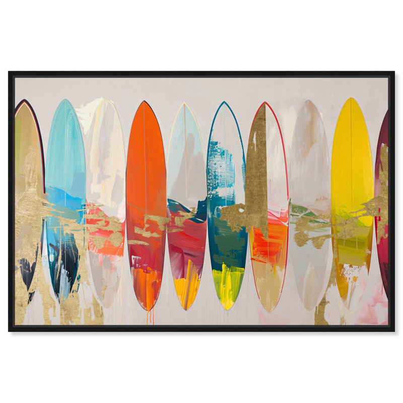 «Surfboard Horizons II», toile décorative murale par Maximalist , H 11 po x l 16 po, Cadre flottant noir
