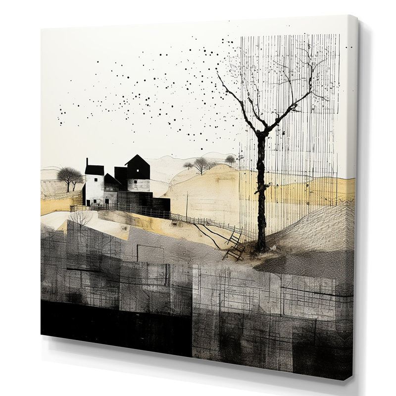 Minimalisme campagne noir et blanc I, Toile tendue, H 16 po x l 16 po x P 1 po