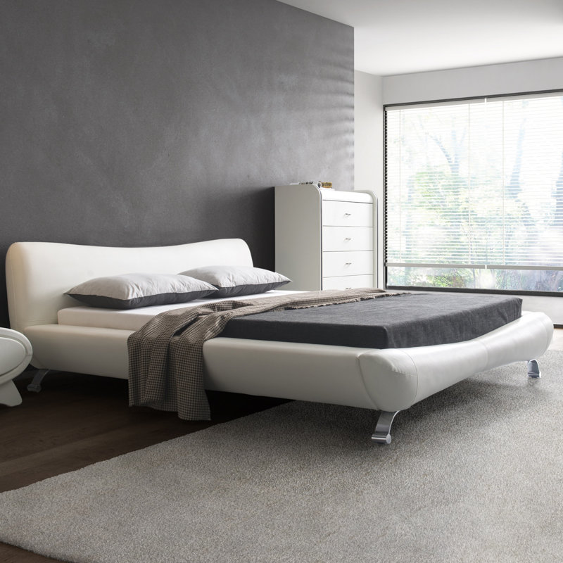 Vegan Leather Platform Bed, Queen, Silver