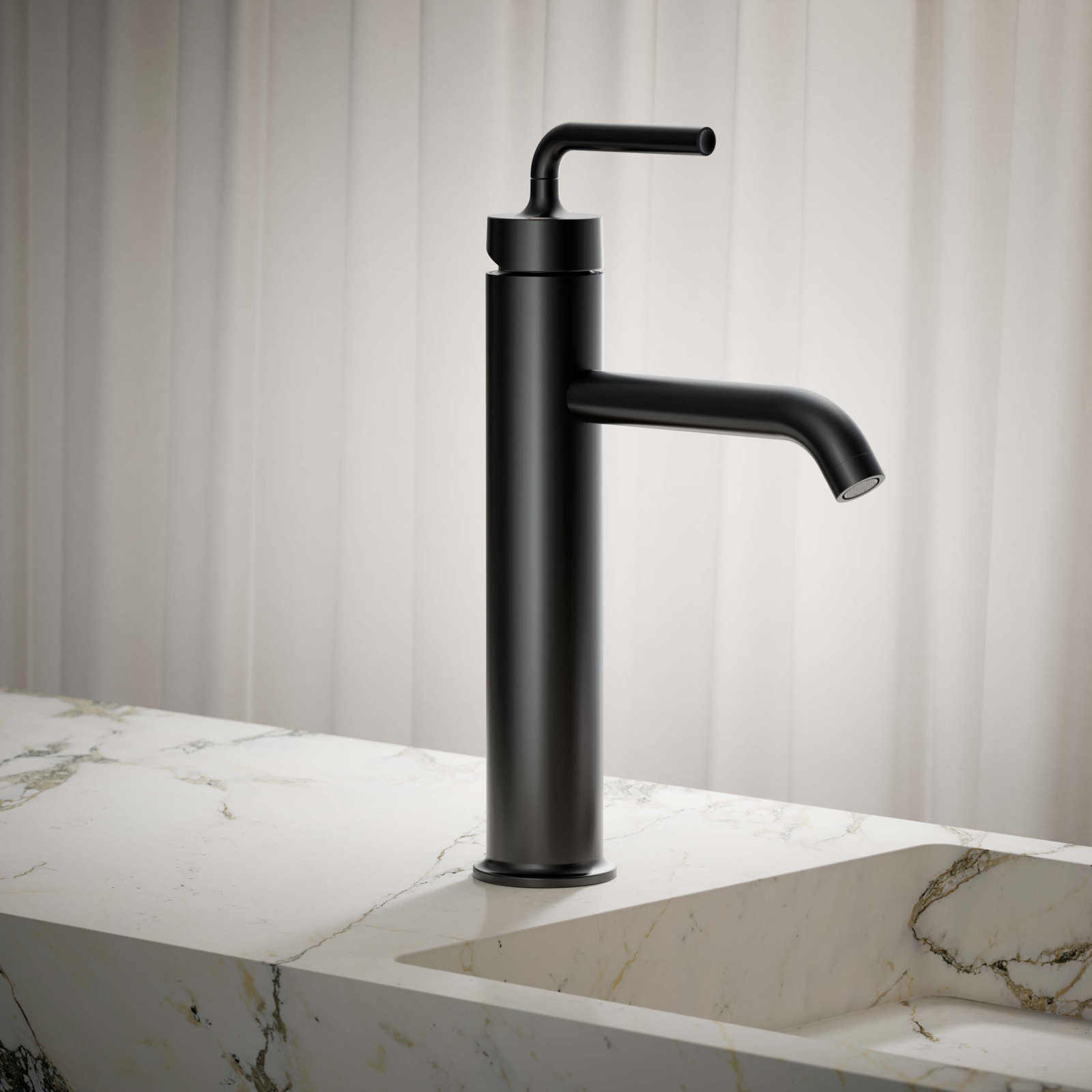 Purist Vessel Bathroom Faucet with Drain, Matte Black