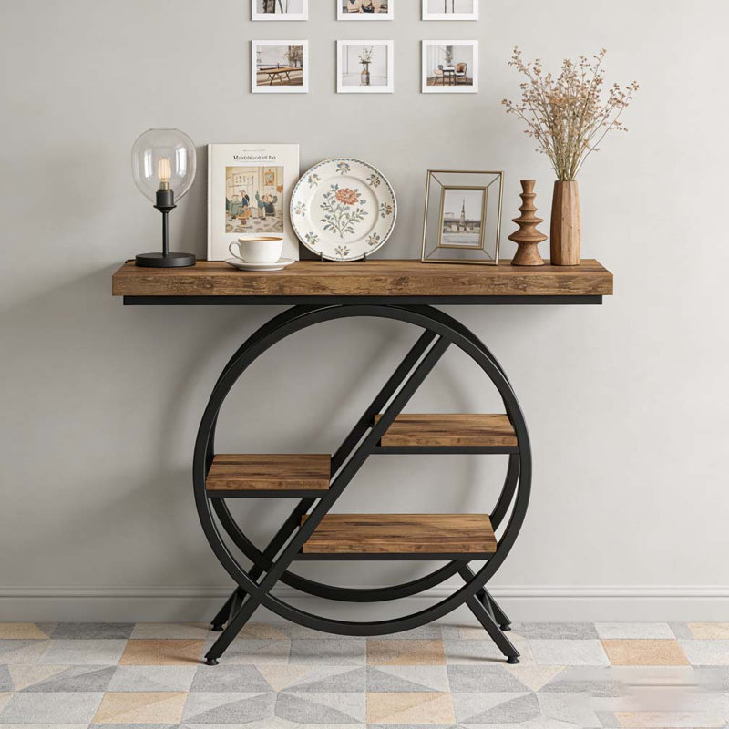 Hall Table,Chic Console Table,Functional Entryway Table, 31.91" H x 39.4" W x 11.82" D, Brown/Black