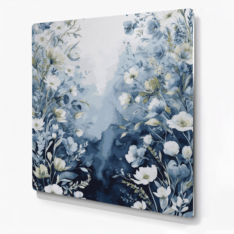 Aquarelle florale 87, art mural gris en métal, H 16 po x l 16 po