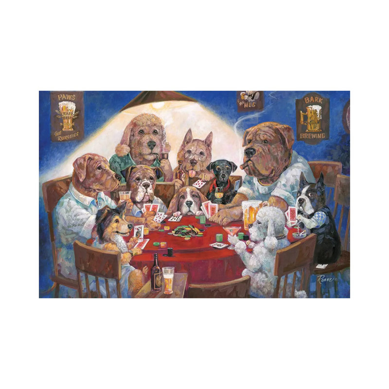 «Poker Dogs» par Ruane Manning - reproduction d'art, H 32 po x l 48 po x P 1,5 po, Toile tendue, Aucun mat