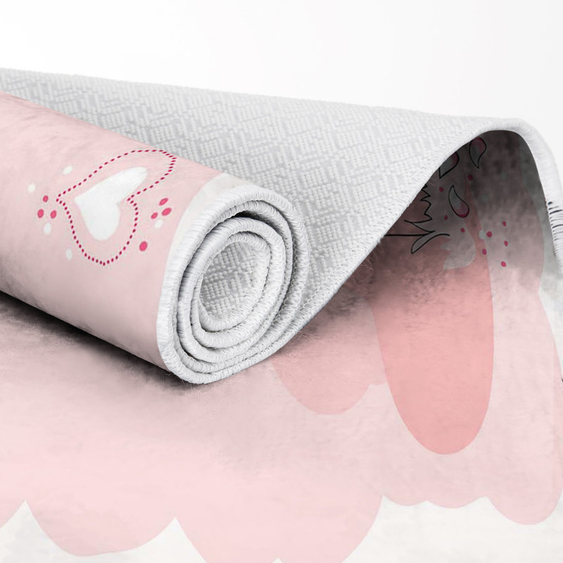 Tapis rose rectangulaire en polyamide tissé à la machine Guero, Rectangle 3 pi 11 po x 5 pi 11 po