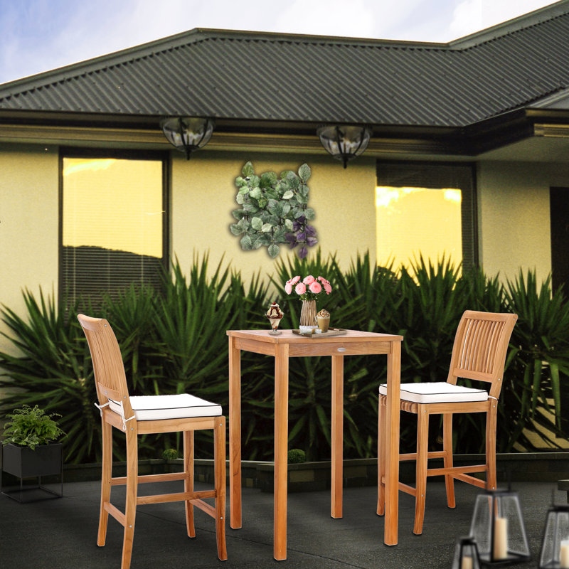 Ensemble de bar bistro en bois de teck 3 pièces avec table de bar 27 po et 2 tabourets