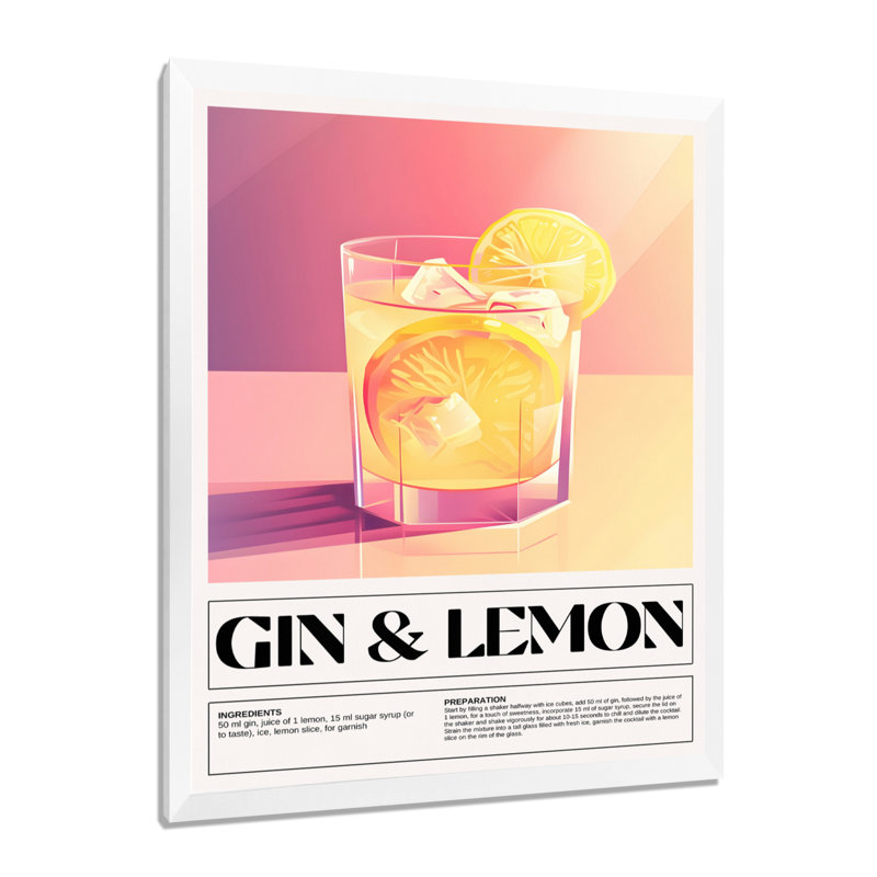 «Gin & Lemon Cocktail Hour», reproduction d'art mural, Cadre photo blanc, H 20 po x l 12 po