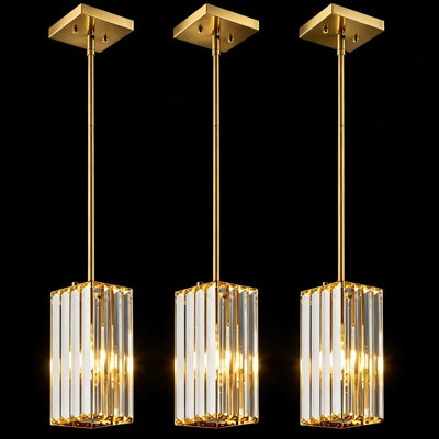 Modern Pendant Light Rectangle Pendant Lighting Mini Crystal Chandeliers Adjustable Pendant Light Fixture for Kitchen Island Dinning Room Living Room