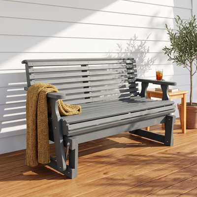 Banc à bascule d'extérieur en bois 2 places avec porte-gobelets, gris