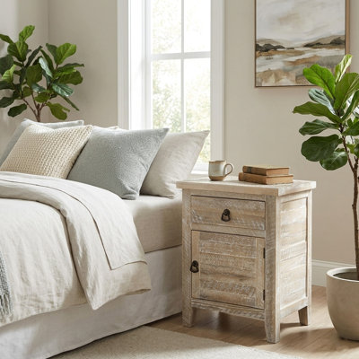 Table de chevet rustique en bois massif avec tiroir et armoire de rangement Laquenda