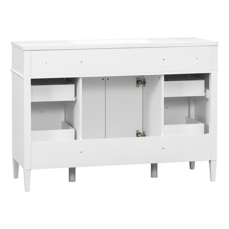 Meuble-lavabo de salle de bain de 122 cm avec lavabo, meuble-lavabo blanc autoportant avec 6 tiroirs et 2 portes, ensemble de vanité moderne en MDF