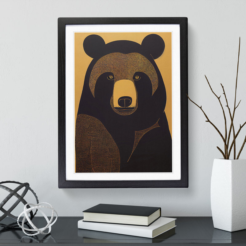 Traditional Bear No.2 Abstract - Wall Art, Black Framed, 66cm H x 48cm W, White