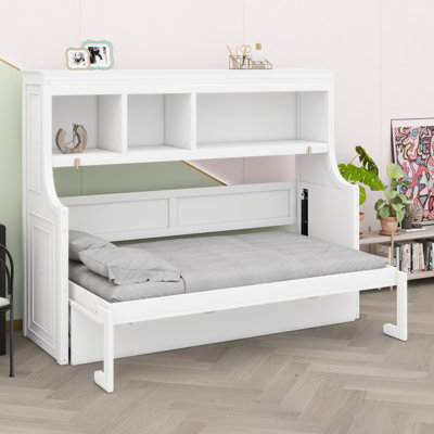 Lit escamotable avec bureau et tablettes de rangement
