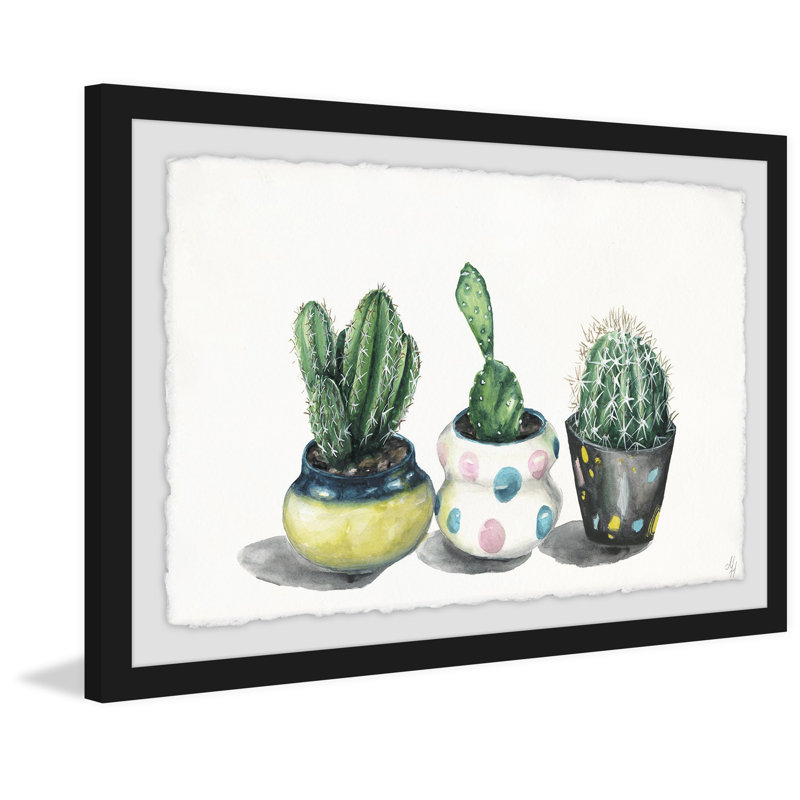 Cacti Trio - Single Picture Frame Painting, 30 cm H x 46 cm W x 3.81 cm D